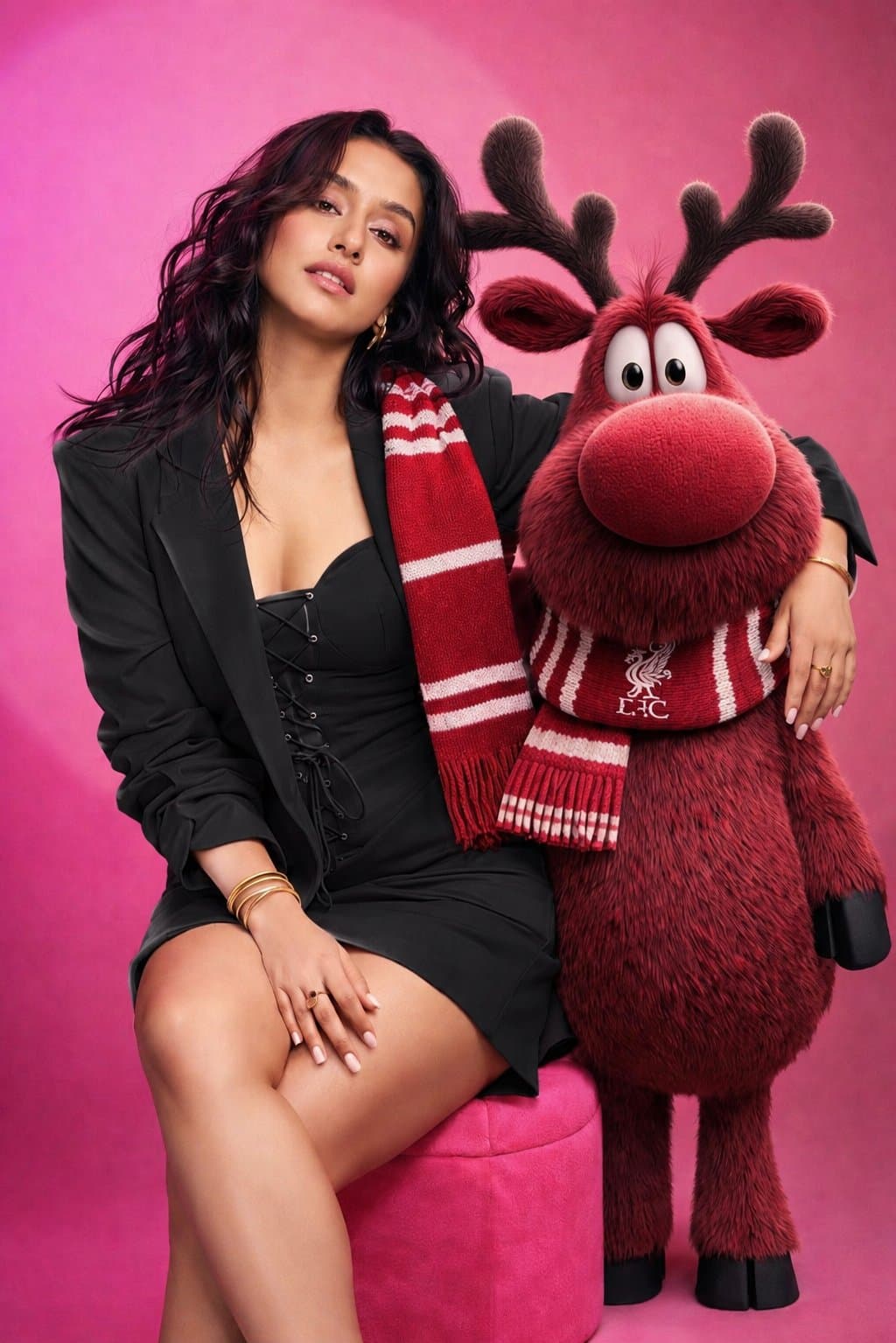 Shraddha Kapoor with anthropomorphic reindeer portrait