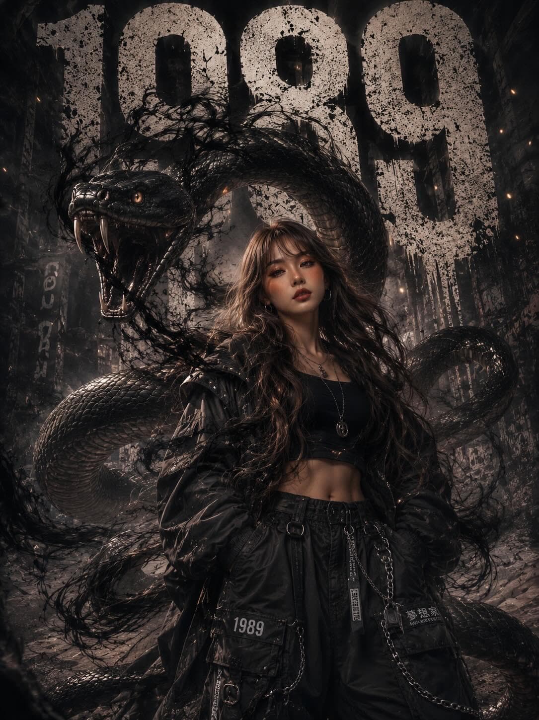 Monochromatic White Fashion Portrait with Snake