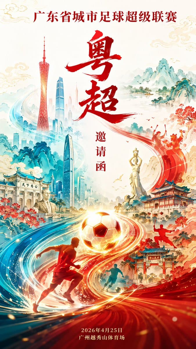Guangdong Provincial City Football Super League National Trend Invitation Poster