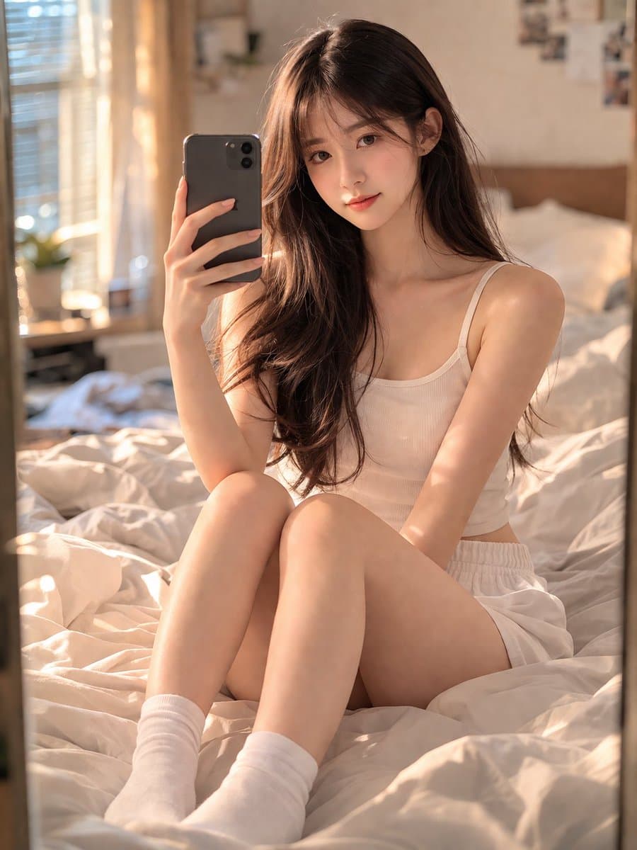 Warm Bedroom Girl Selfie