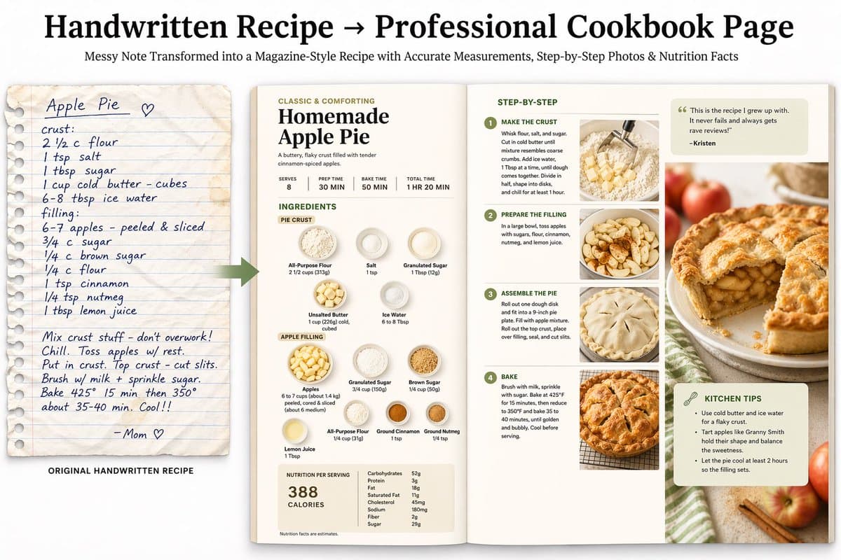 Handwritten Recipe Transformed into a Magazine-Quality Double-Page Spread