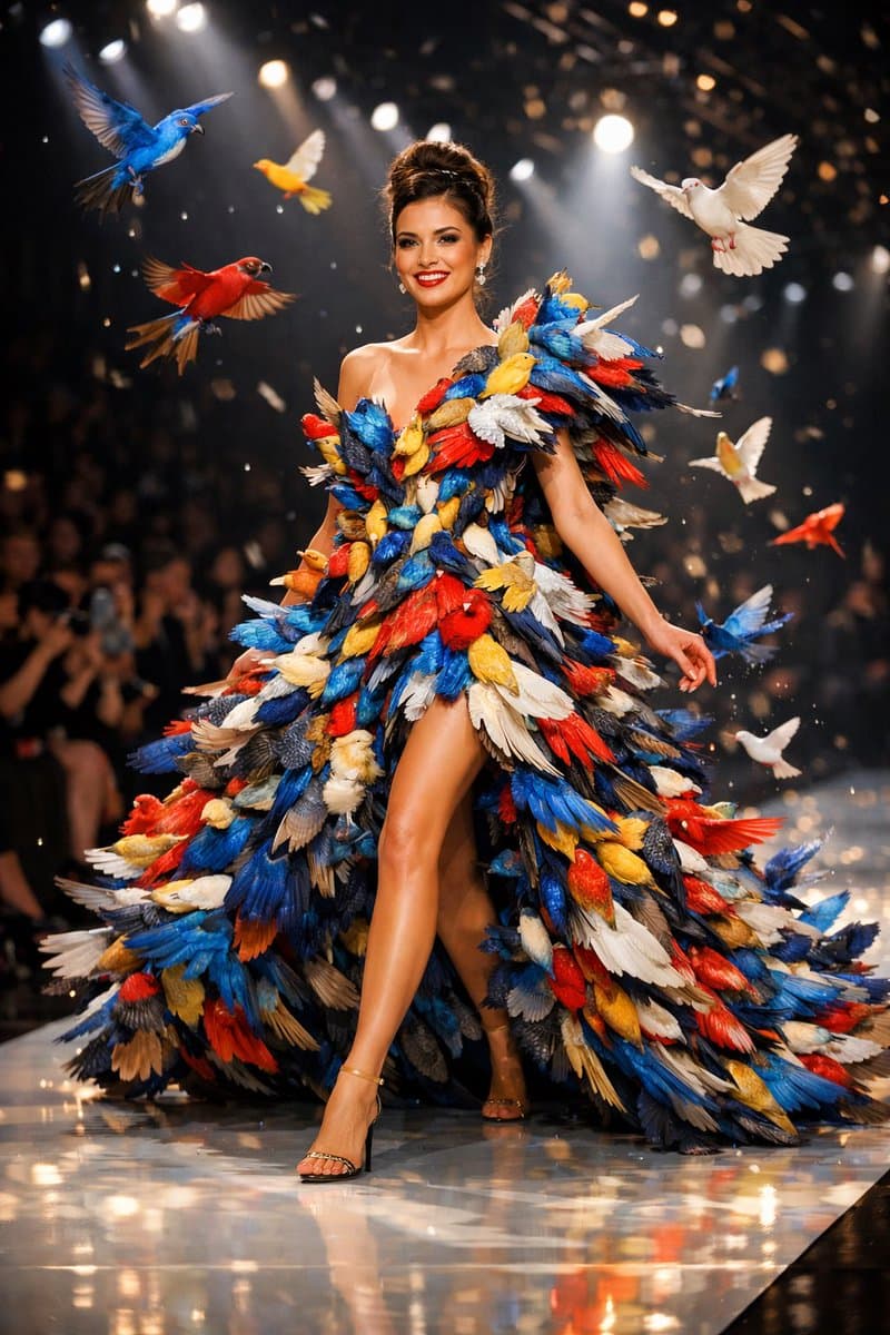 A Surreal High-Fashion Runway Show Woven by Flocks of Birds