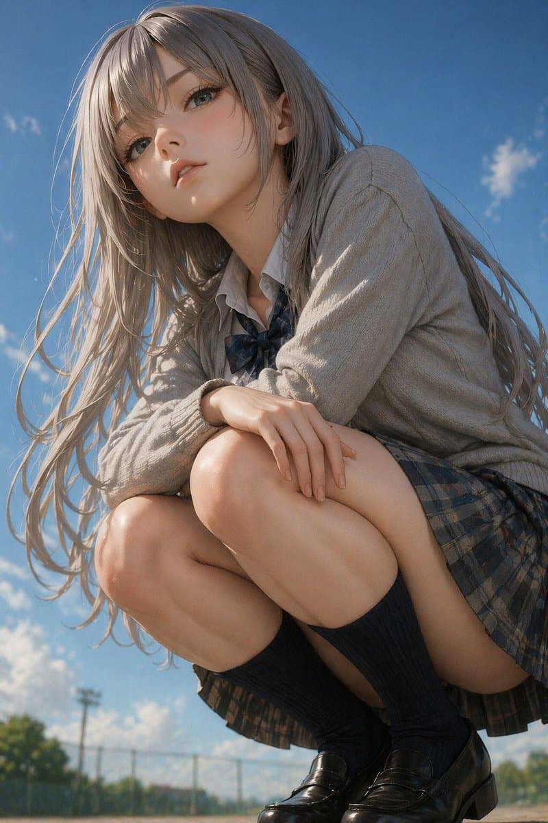 Photorealistic Anime Portrait in Schoolyard