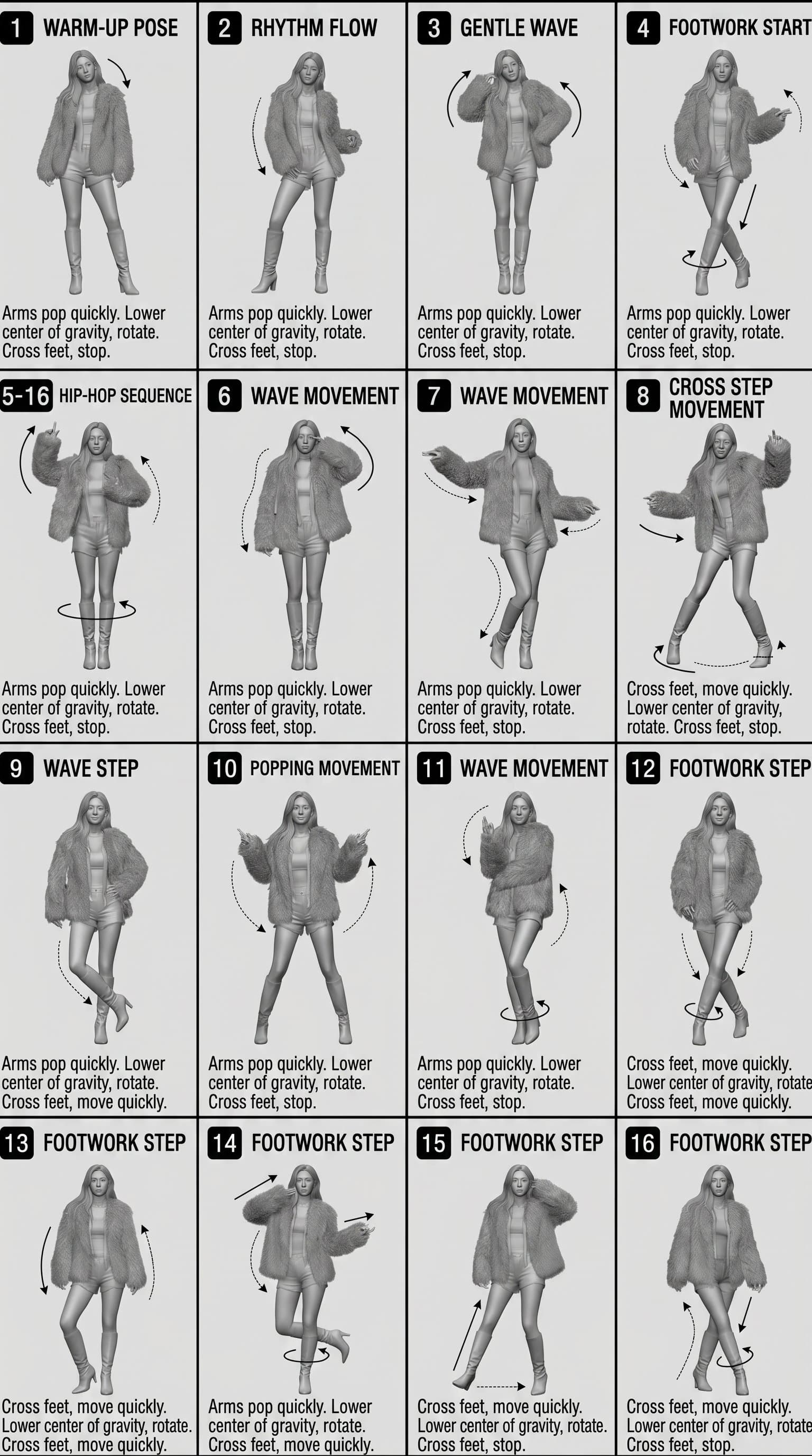 4×4 Motion Breakdown Reference Sheet