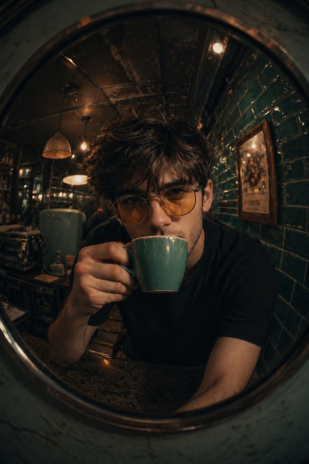 Fish-Eye Vintage Café Mirror Portrait