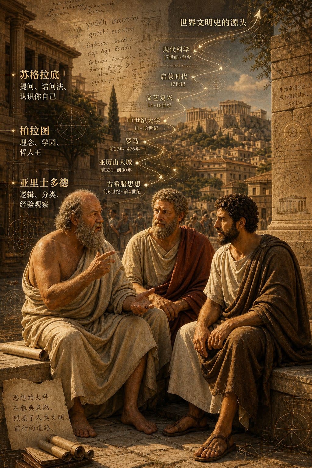 Ancient Greece's Three Philosophers Timeline Cityscape