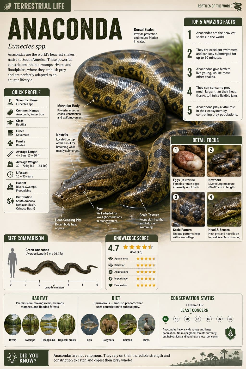 Educational Anaconda Infographic Terrestrial Life Series