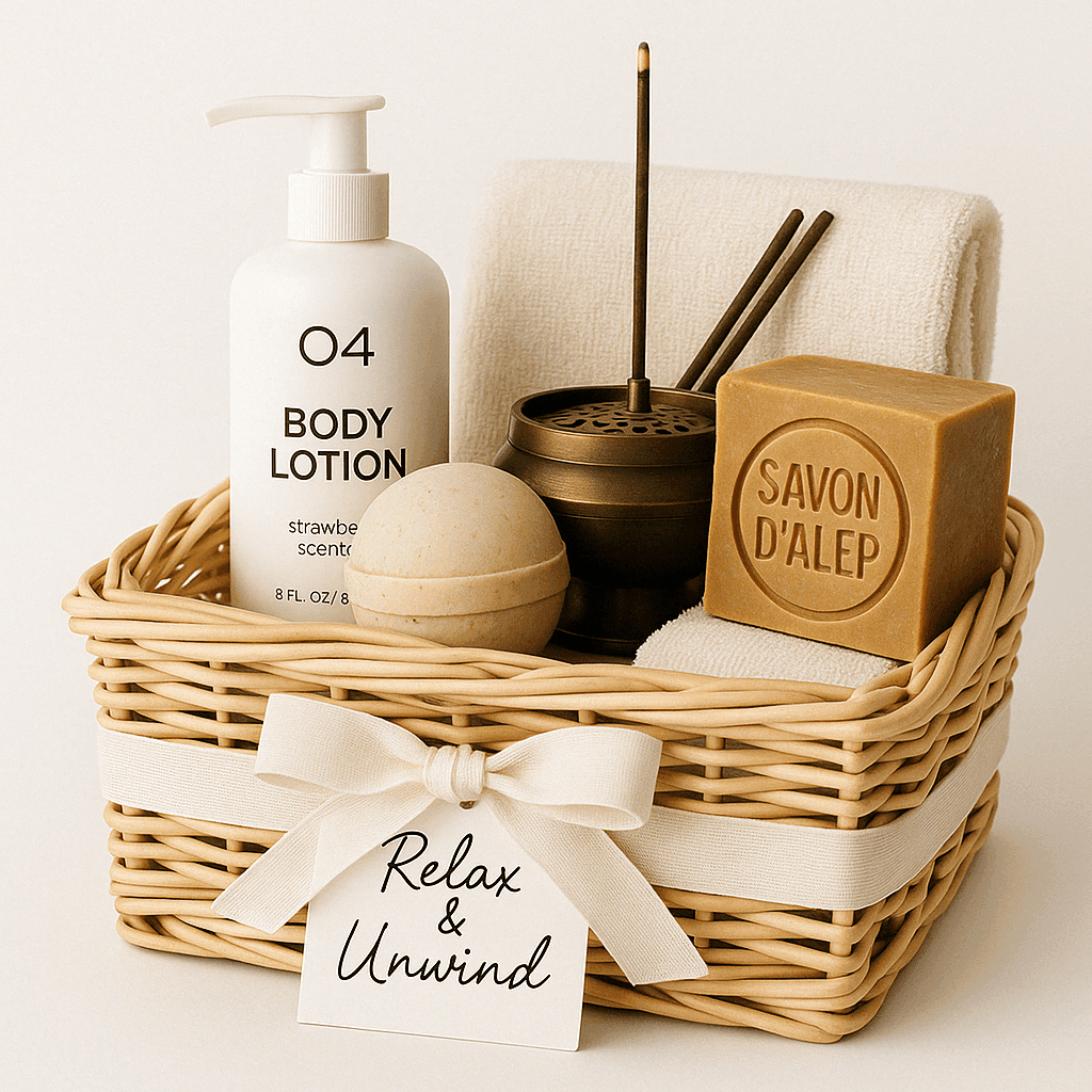 Relax and Unwind Gift Basket Photorealistic Image