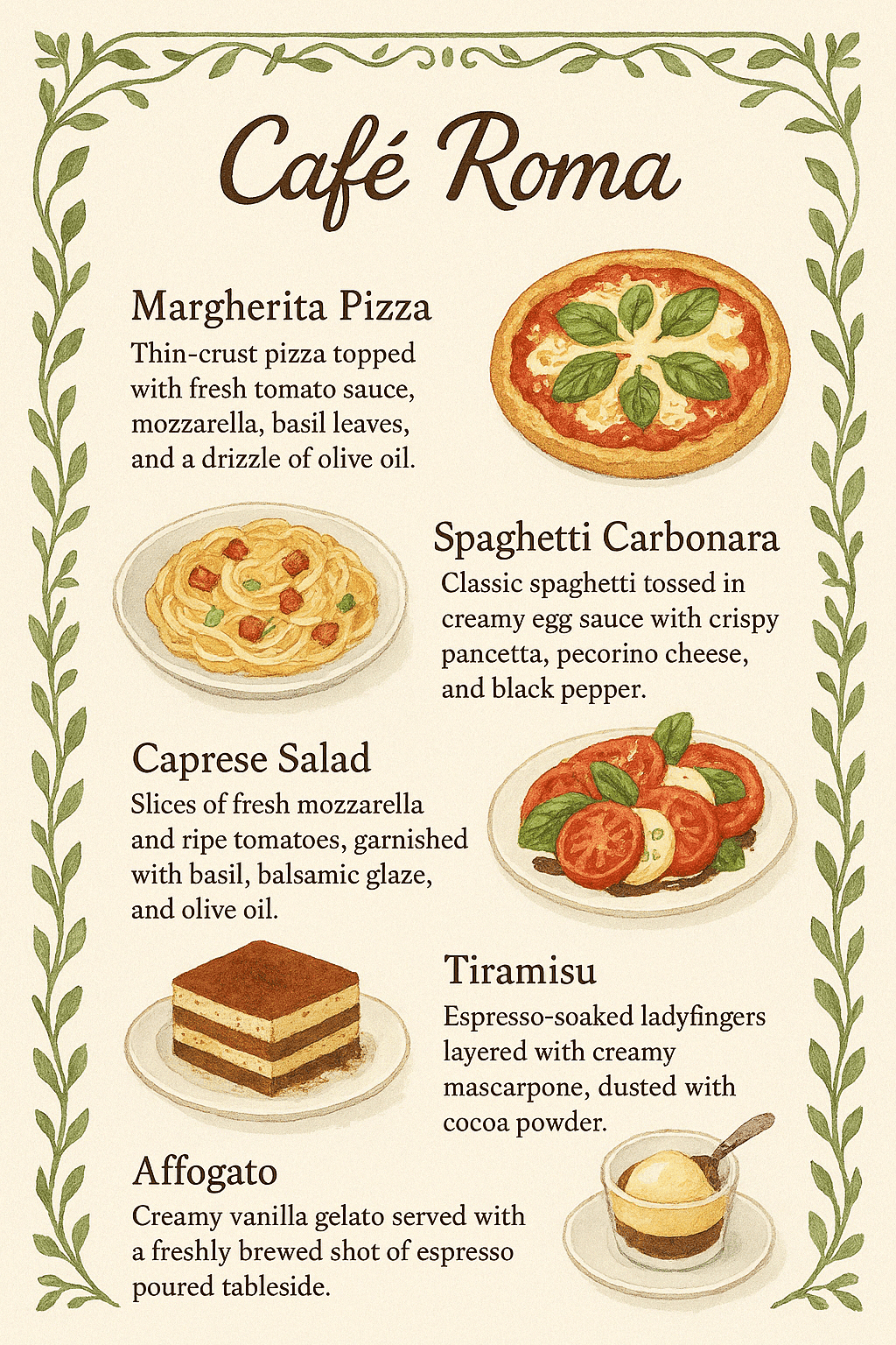 Café Roma Menu Illustration Design