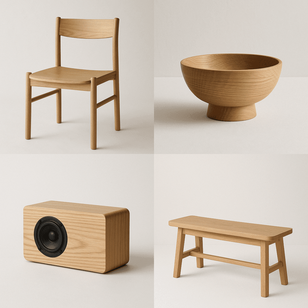 Minimalist Wooden Seat on White Backdrop