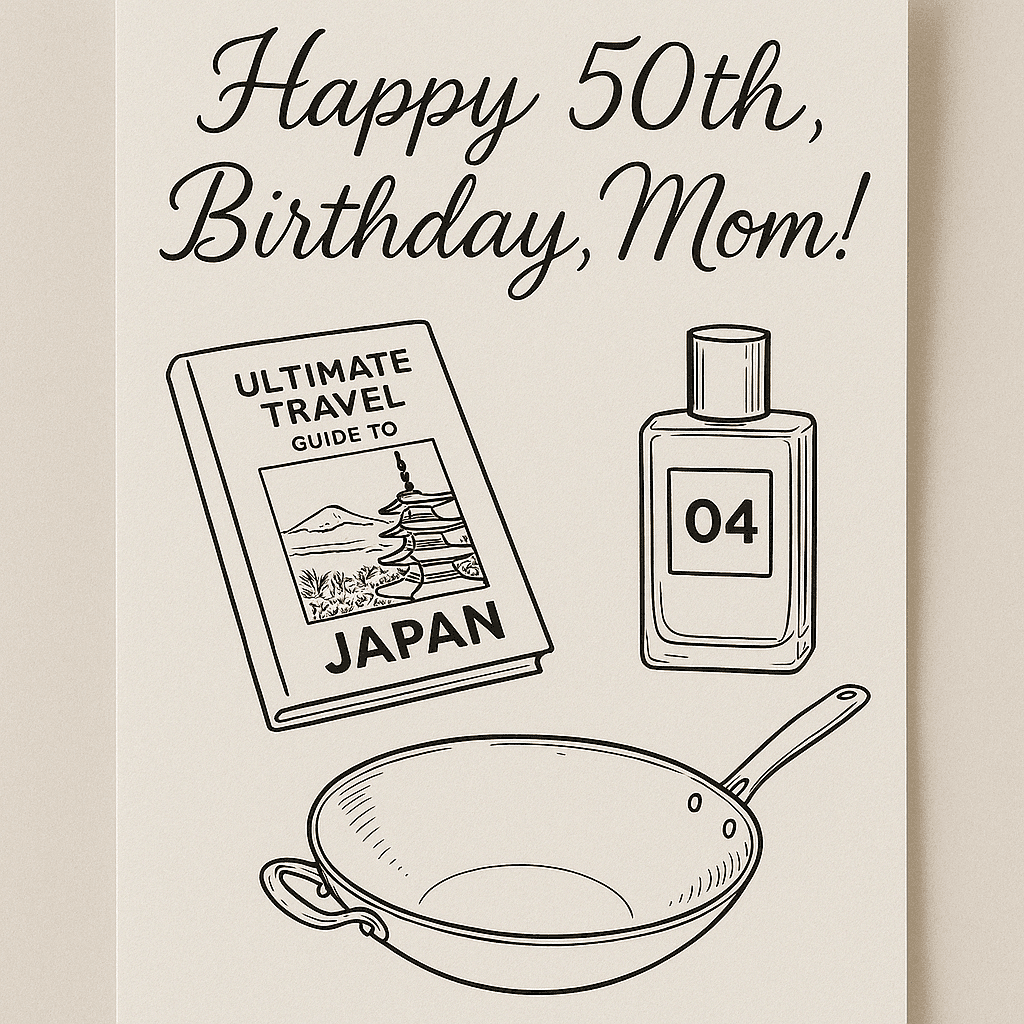 Mom's 50th Birthday Gift Line Art Card
