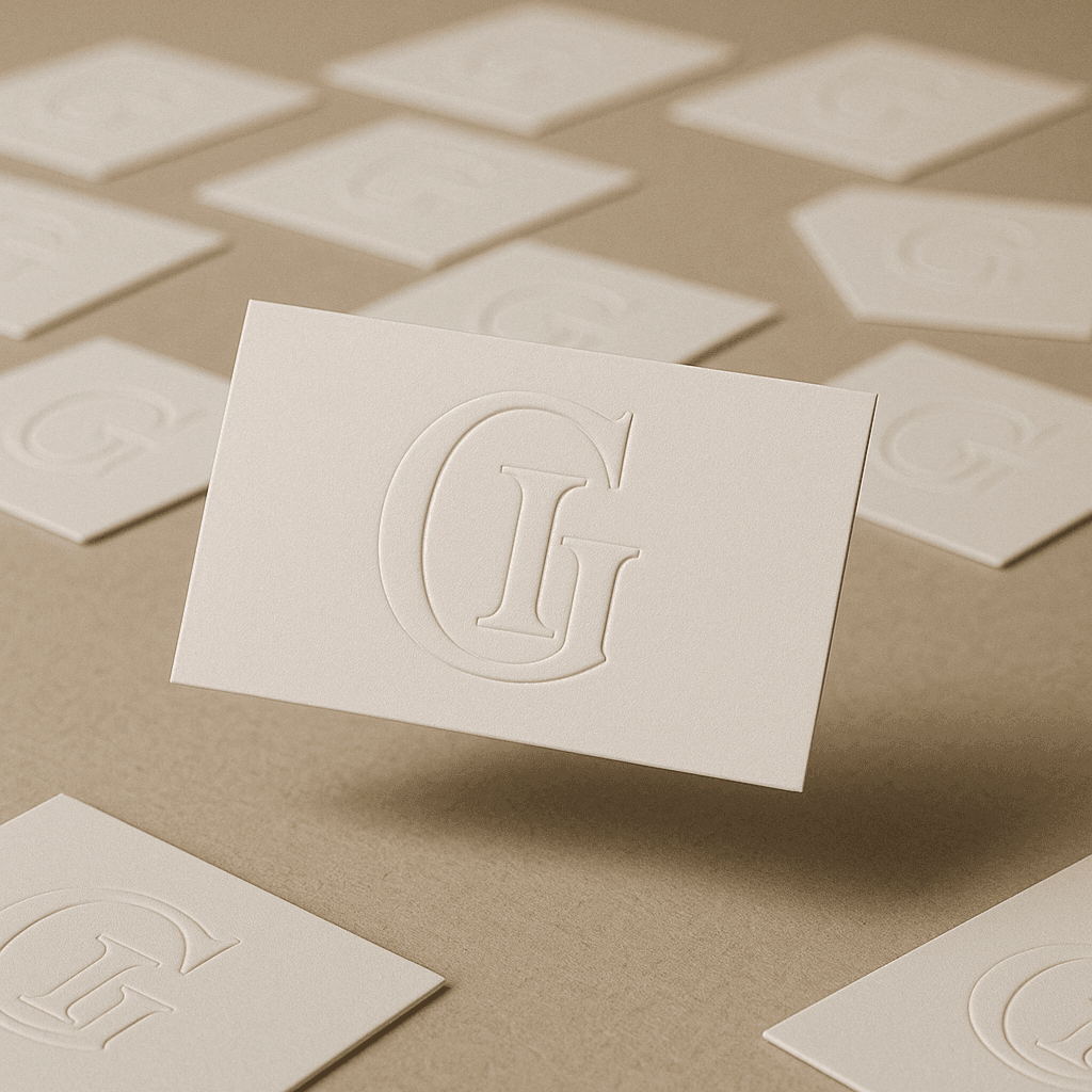 Embossed G I Monogram Business Card Design