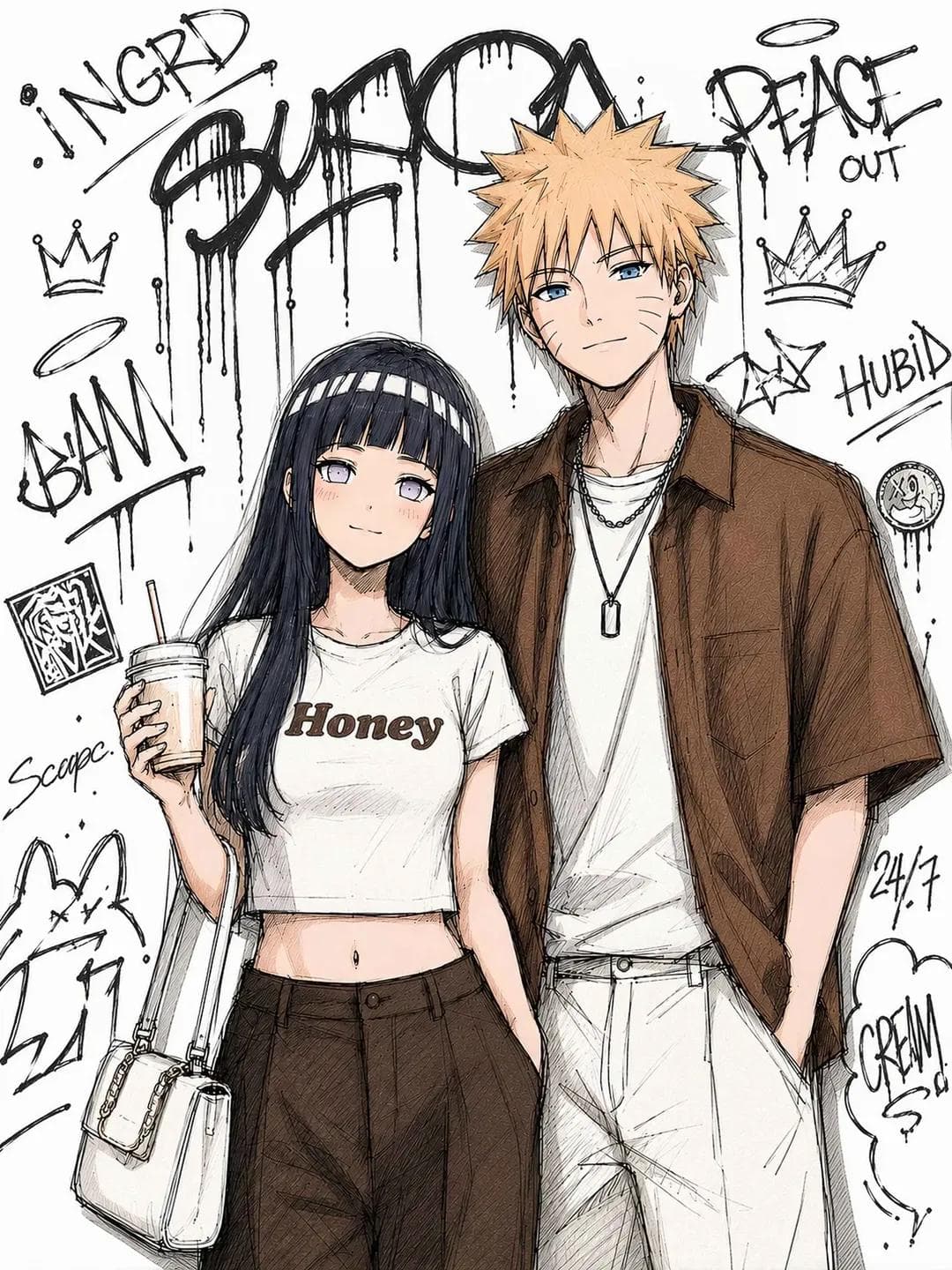 Urban sketch manga couple portrait