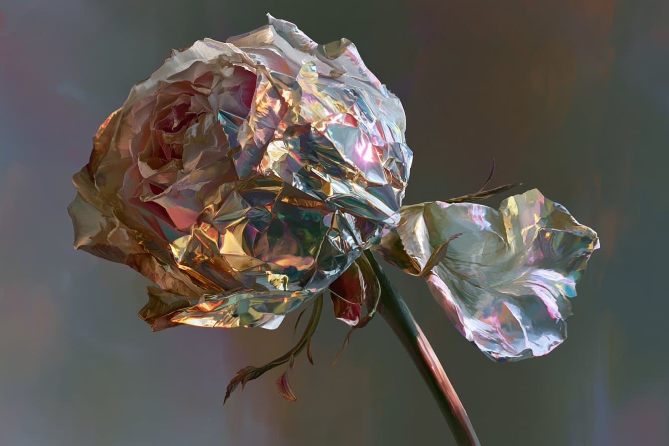 Surreal Holographic Portrait with Iridescent Accents