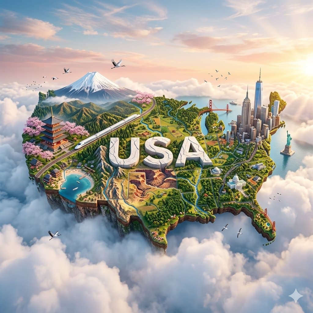Miniature USA island floating poster