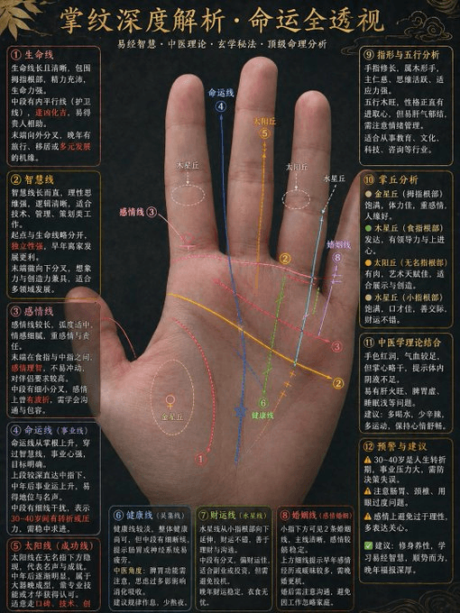 Traditional Chinese Palm Reading Infographic Style