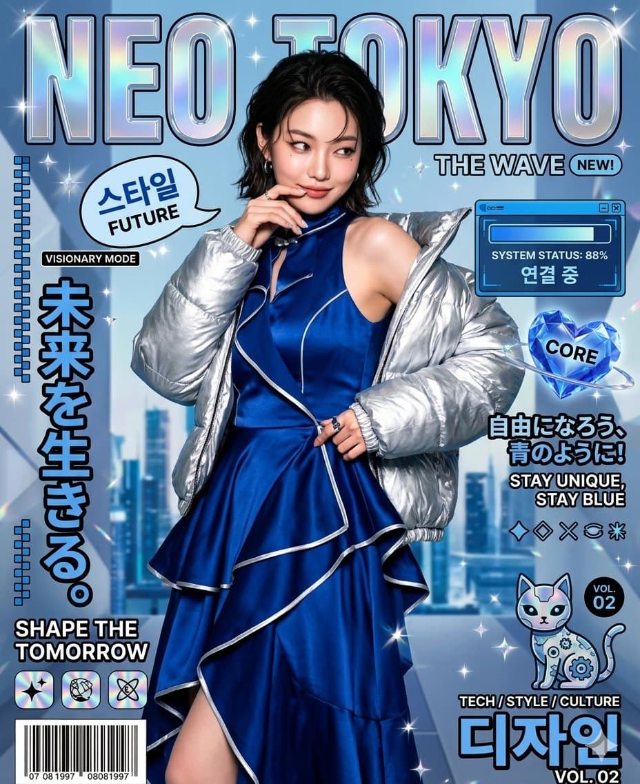 Neon Cyberpunk Magazine Cover Fusion
