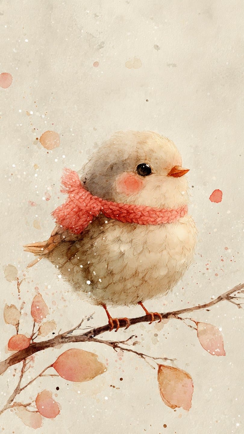 Whimsical Chibi Bird Watercolor Illustration