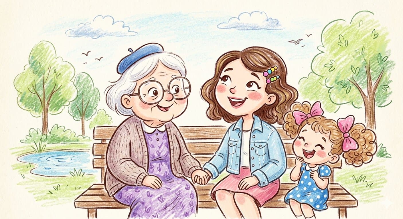 Family Picnic Crayon Sketch Meadow