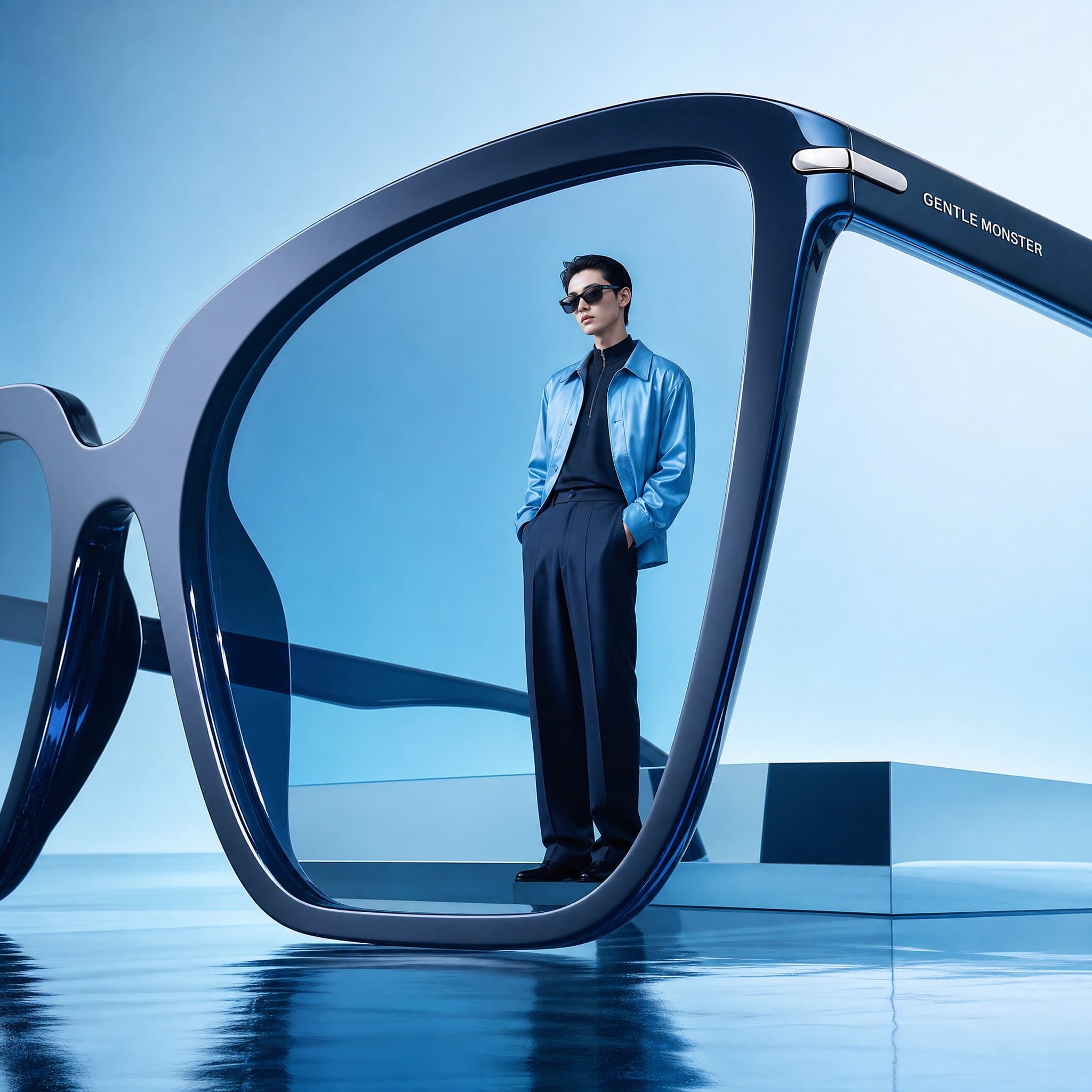 Surreal eyewear advertisement with futuristic shades