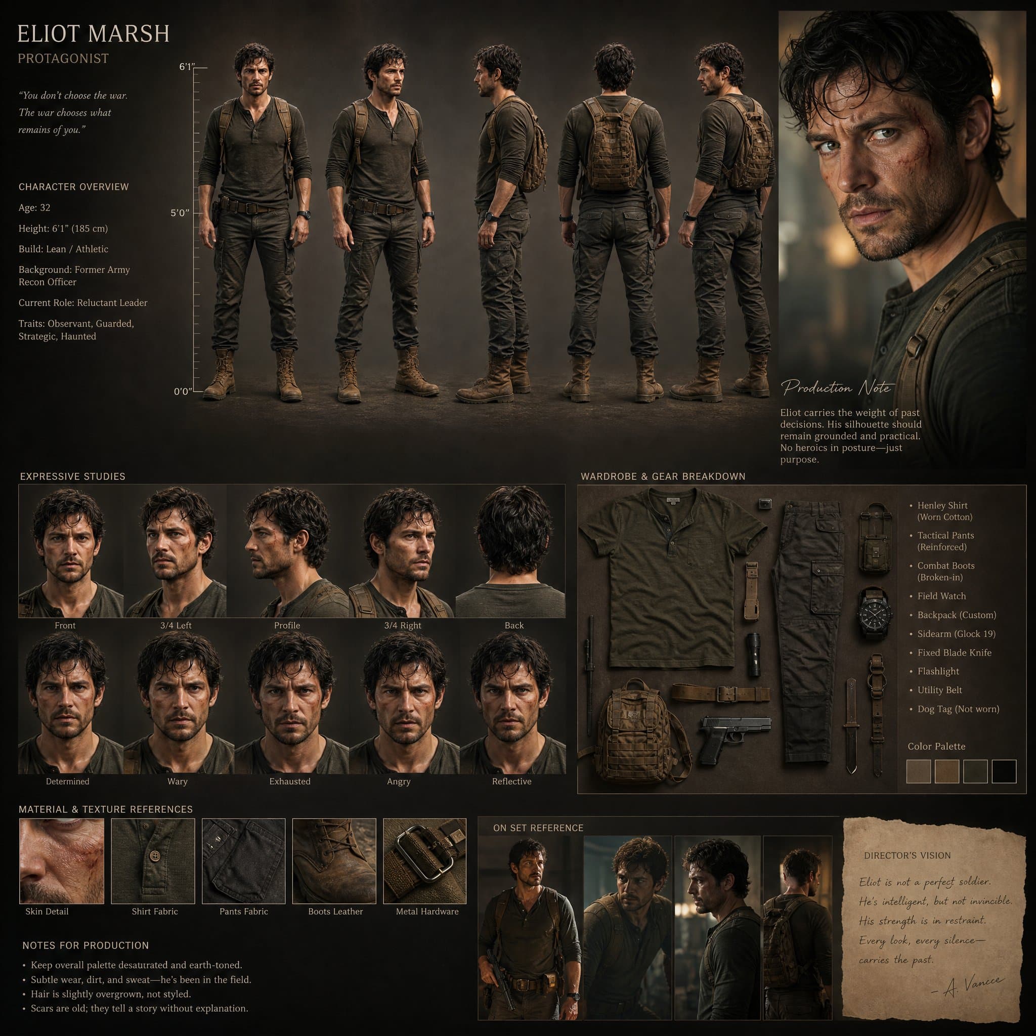 Cinematic character design board film production
