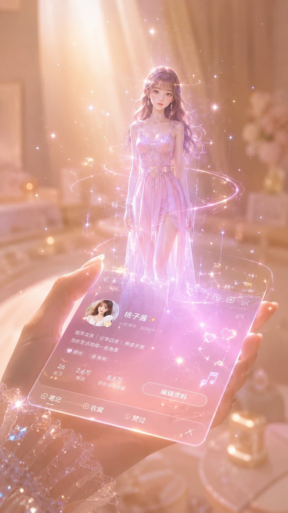 Feminine holographic profile card portrait