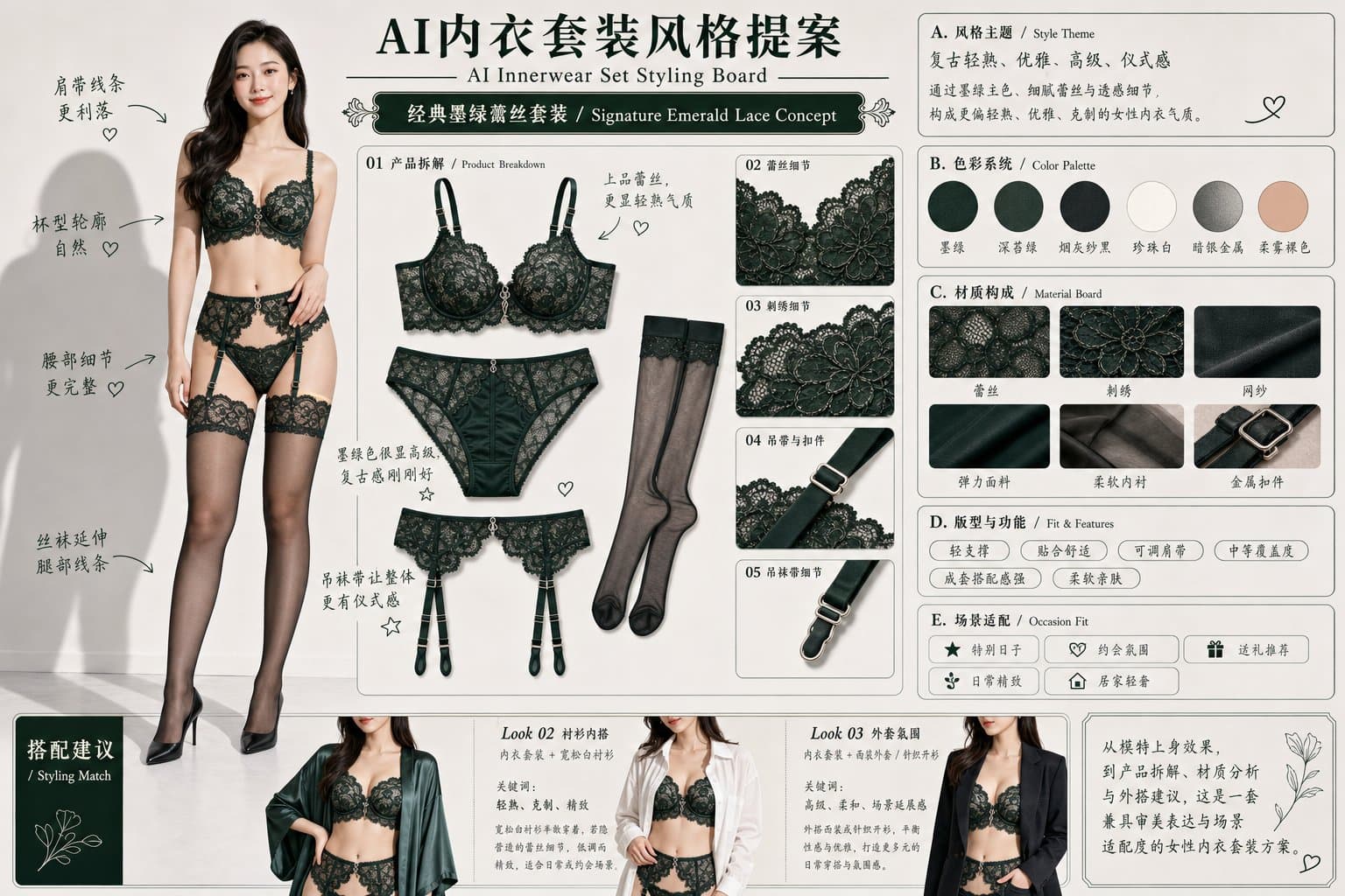 AI Innerwear Set Styling Board – Classic Elegance