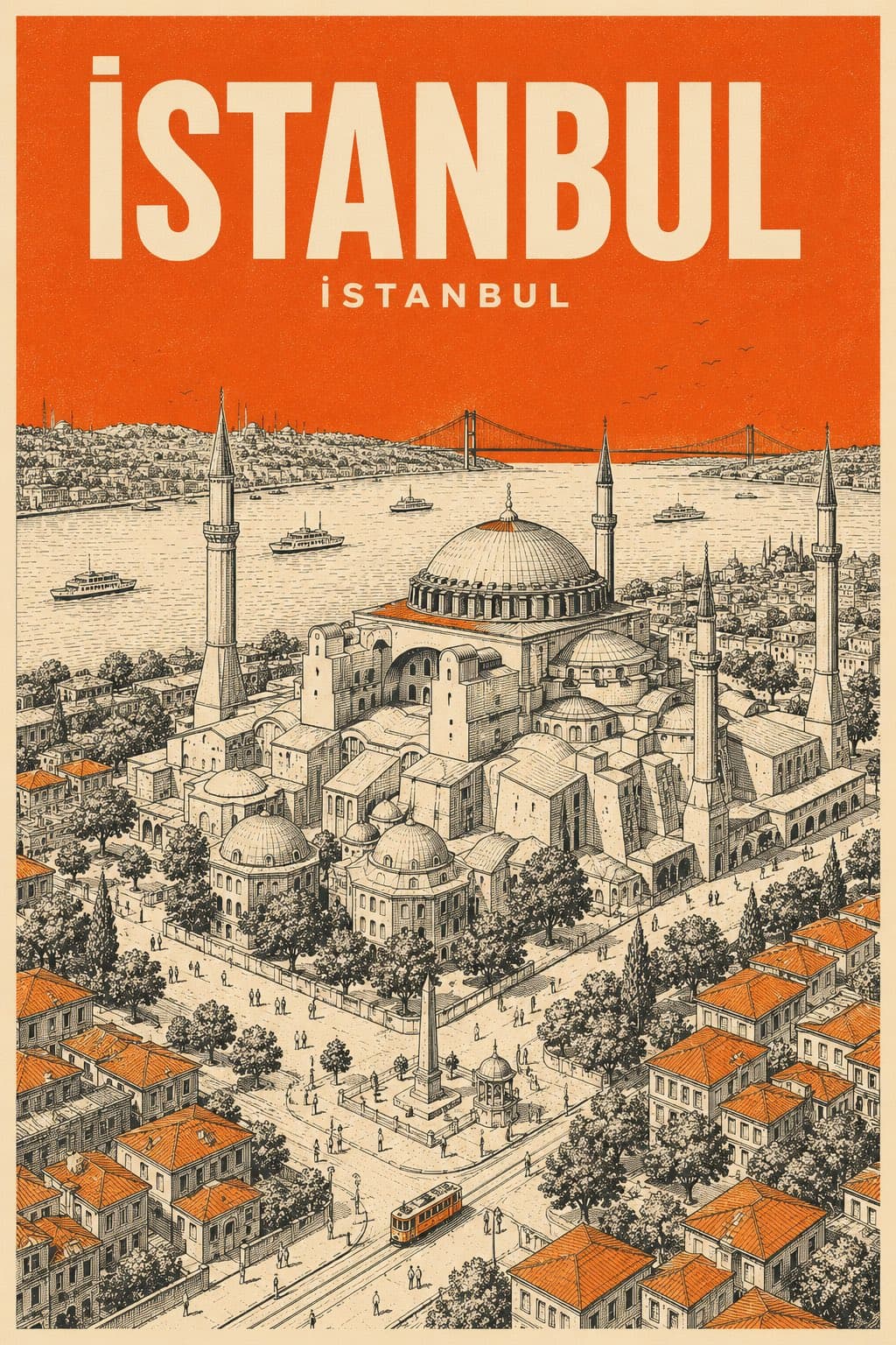 Mid-Century Travel Poster Isometric Bird's-Eye View