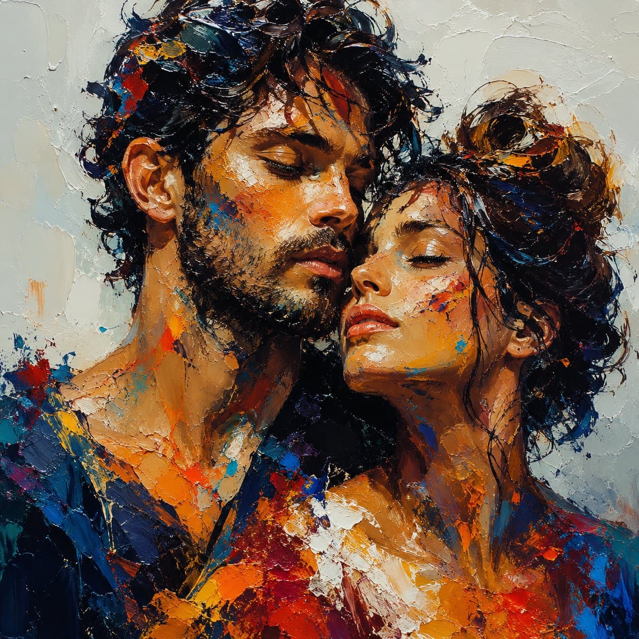 Expressive Abstract Impasto Couple Portrait