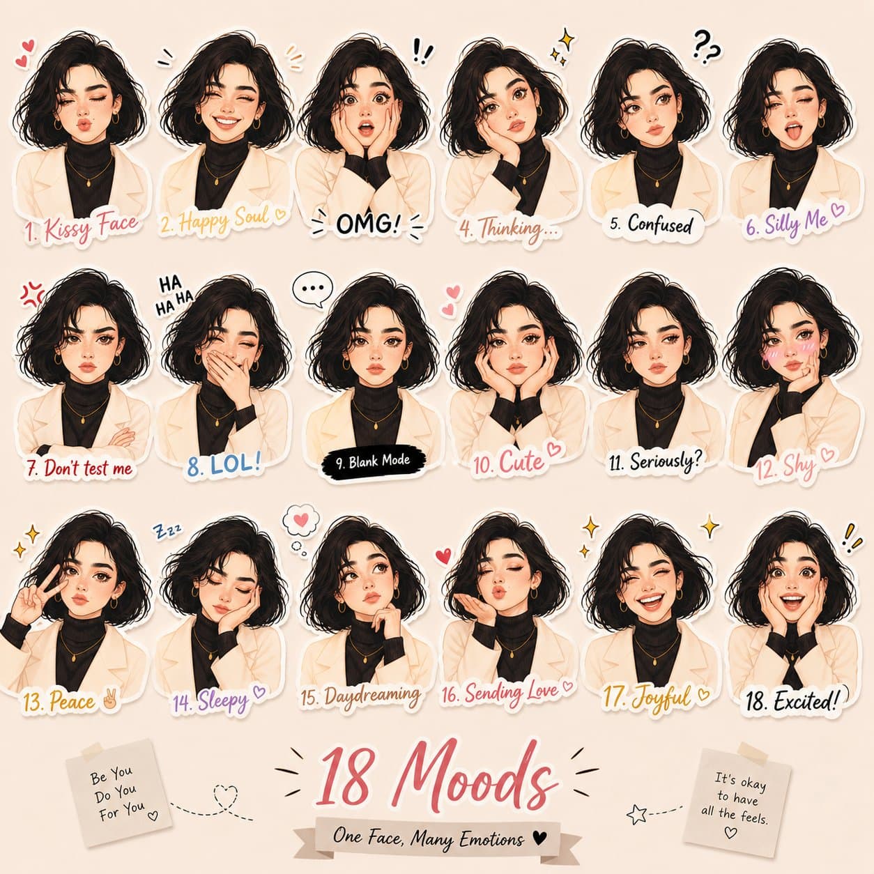 Pastel Sticker Collage of Expressions