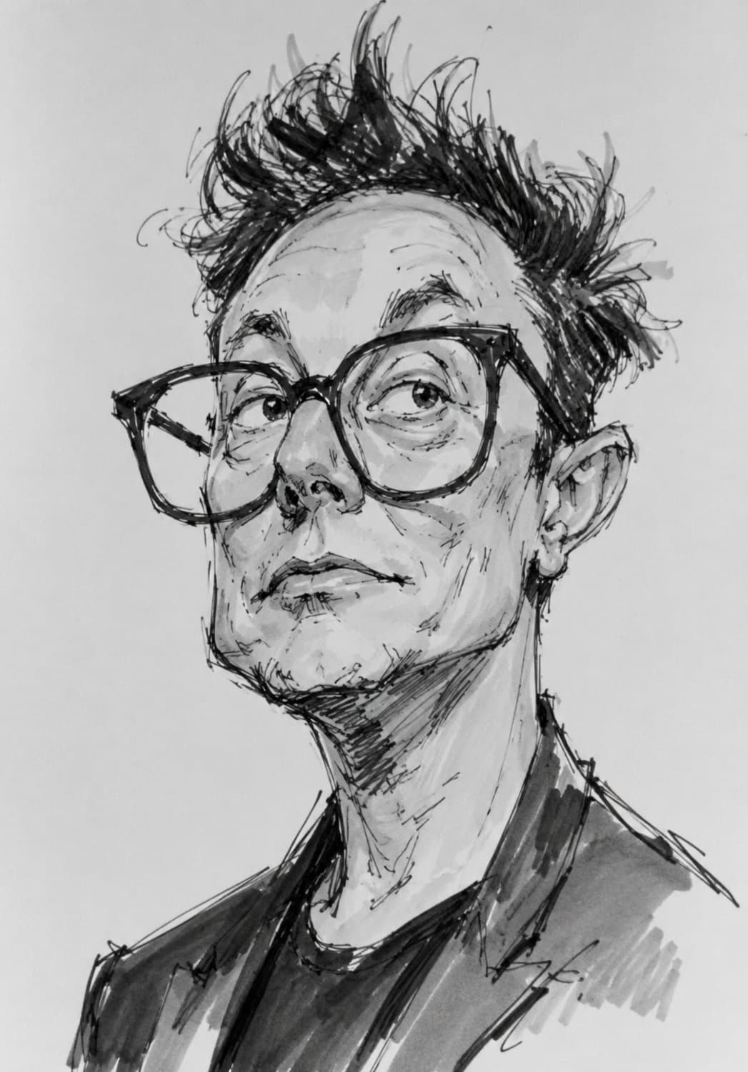 monochrome caricature sketch of iconic personalities
