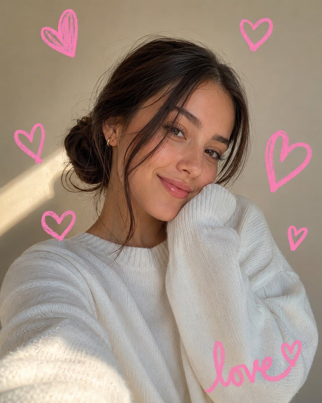 Clean girl cozy portrait selfie