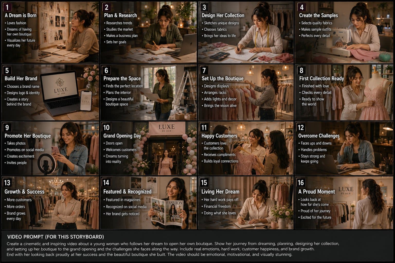 cinematic storyboard for fashion boutique journey