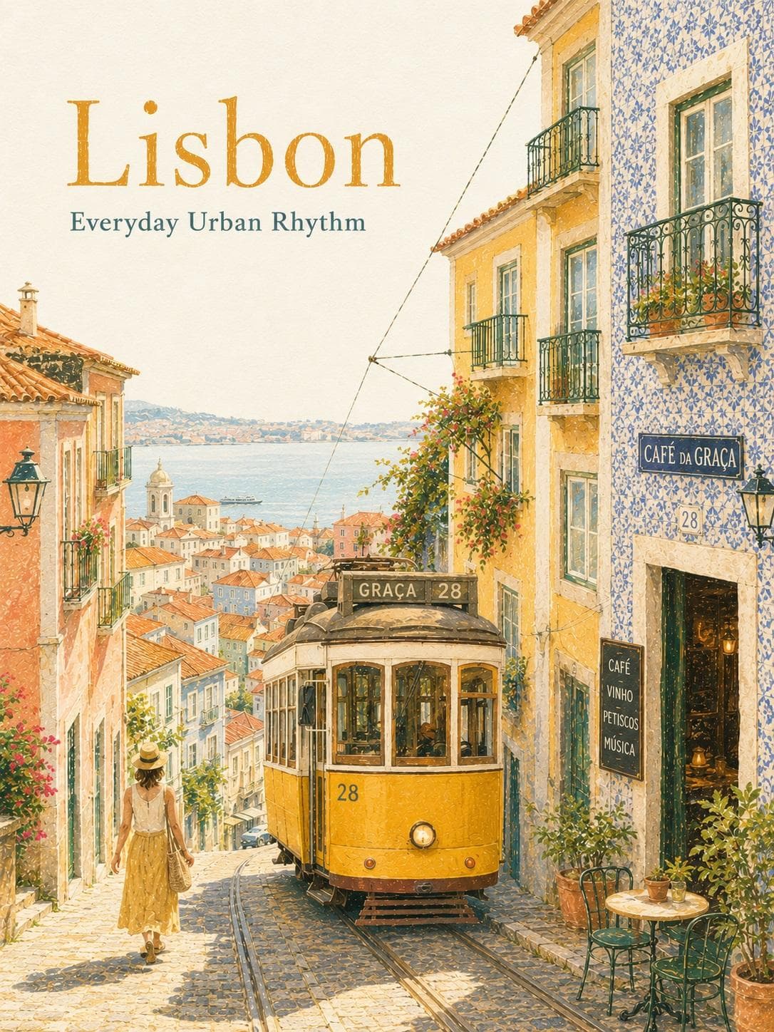 Lisbon Vintage Travel Poster Illustration