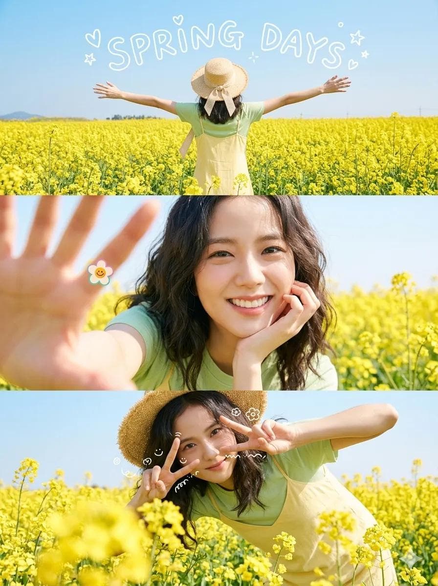Bright spring lifestyle collage with woman
