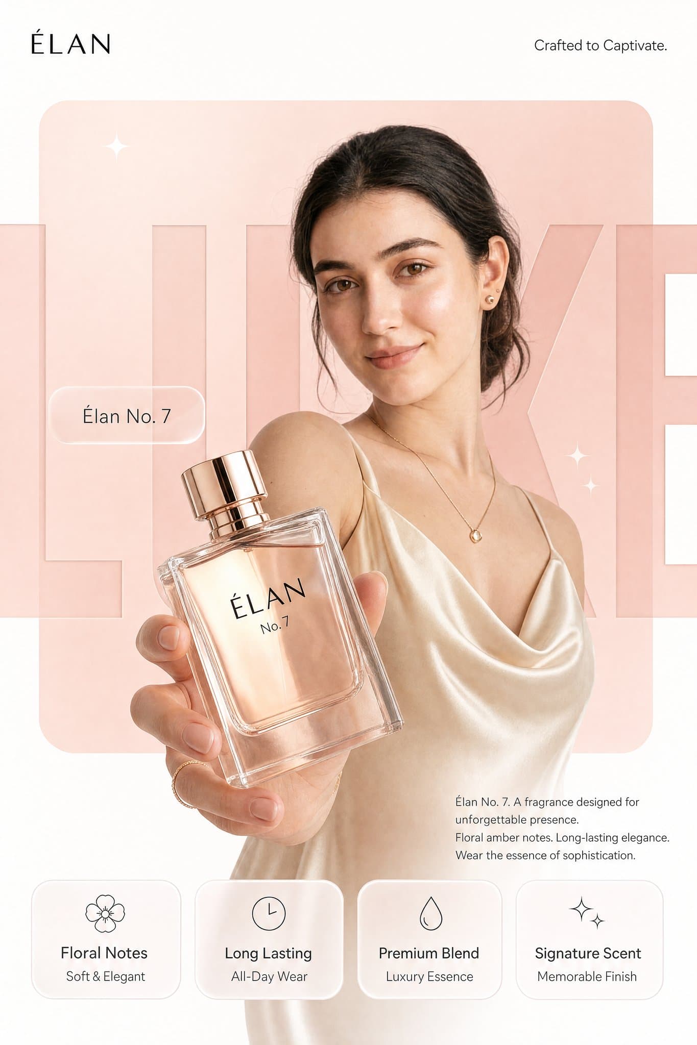 Premium product campaign poster with model and typography